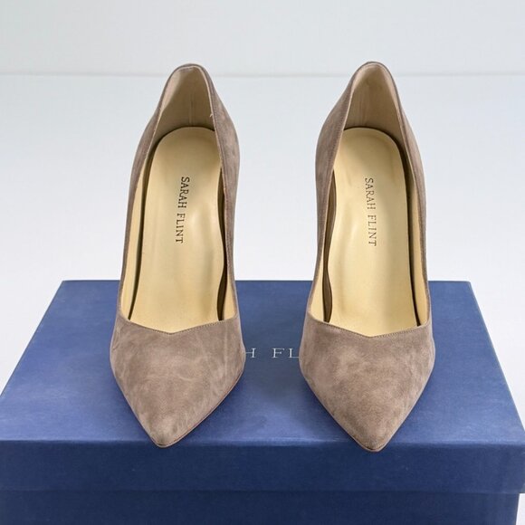 Perfect Pump 100mm Suede Pointed-Toe Heels in Taupe by Sarah Flint - Picture 2 of 16